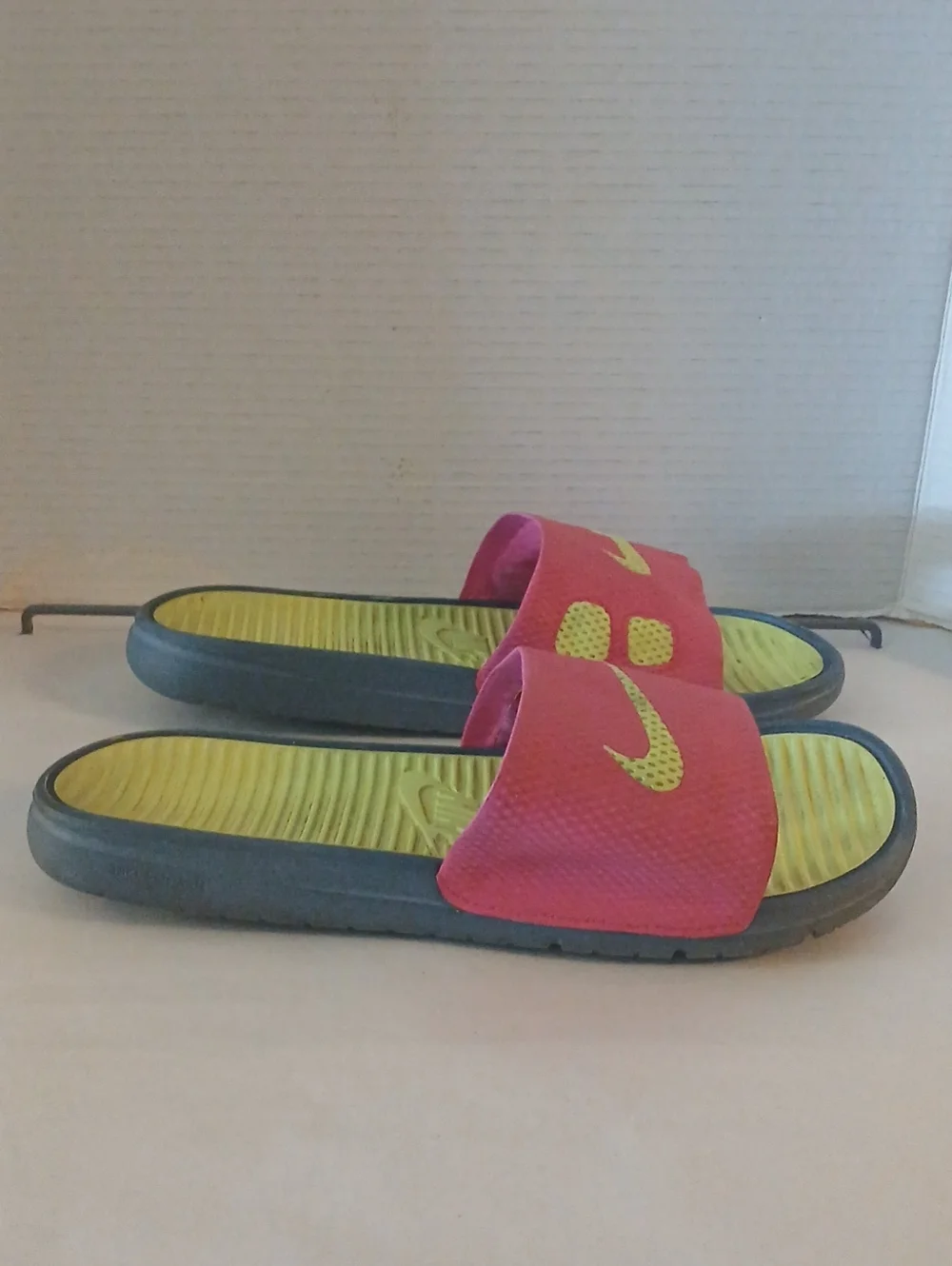 Nike Solaroft Men's Pink Strap Slides with Yellow Footbeds